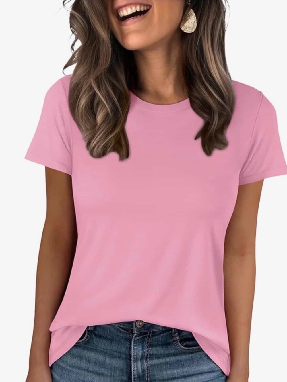 NWT PINK Wrinkle Free Crewneck T-Shirt-S